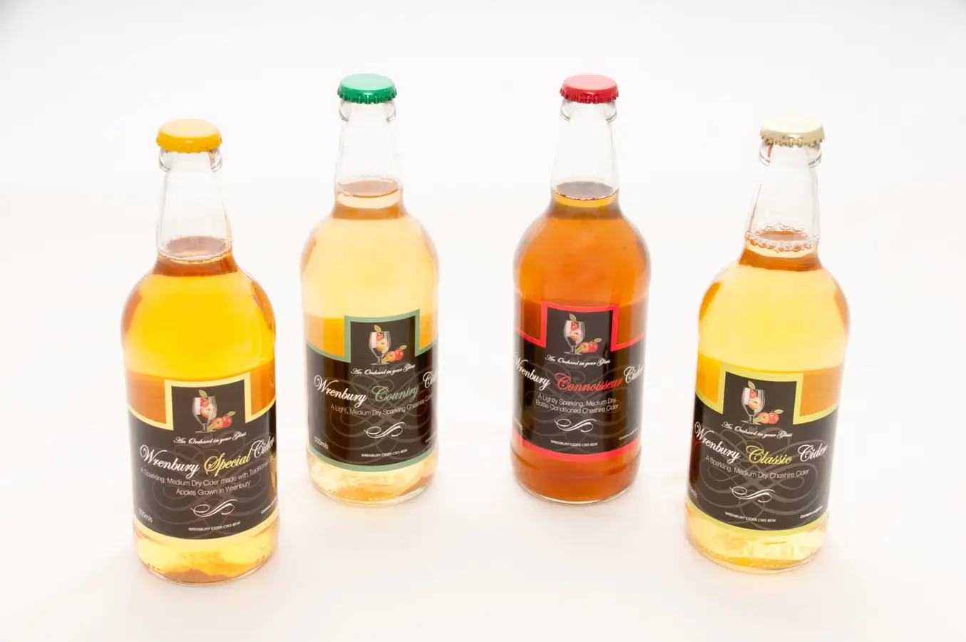 A selection of four Wrenbury Cider bottles